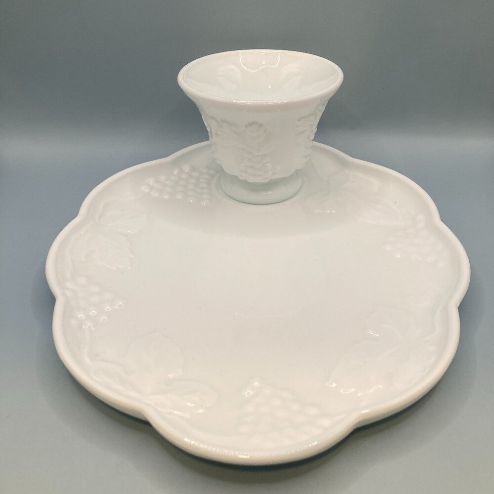 Milk Glass Luncheon Snack Set Plate and Cup  Vintage Indiana Glass Harvest Grape
